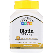 21ST CENTURY, BIOTIN, 110 КАПСУЛ, 5000 МКГ